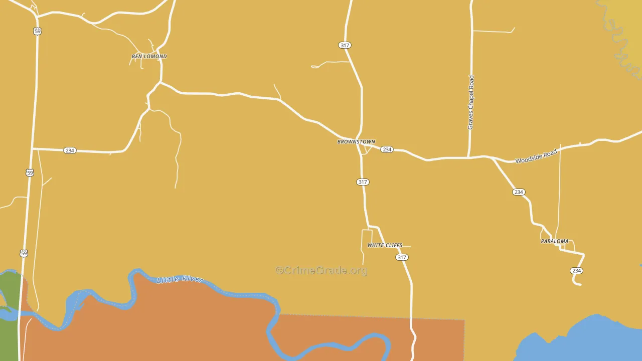Brownstown, AR Map of Drug-Related Crime Rates