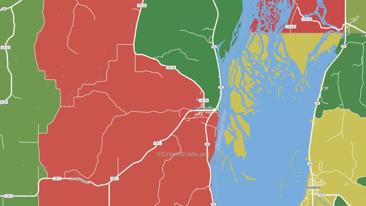 Brownsville, MN Map of Drug-Related Crime Rates