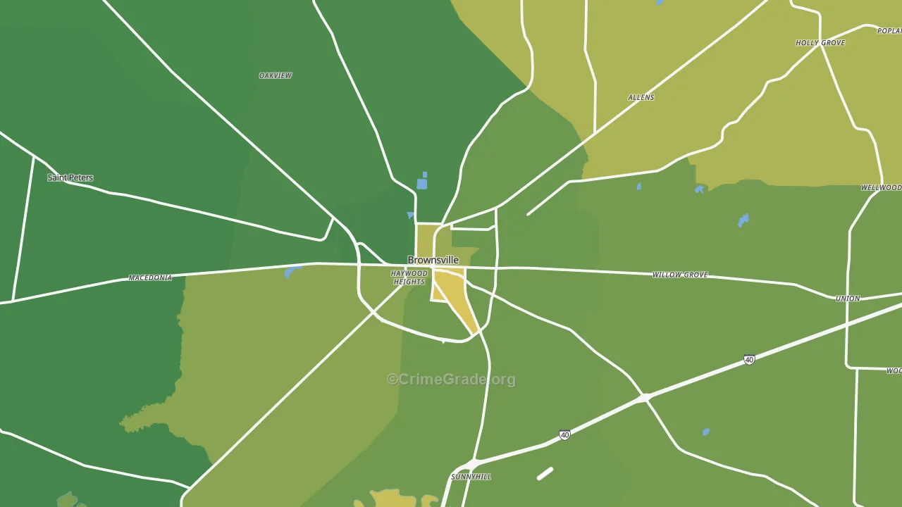 Brownsville, TN Map of Drug-Related Crime Rates