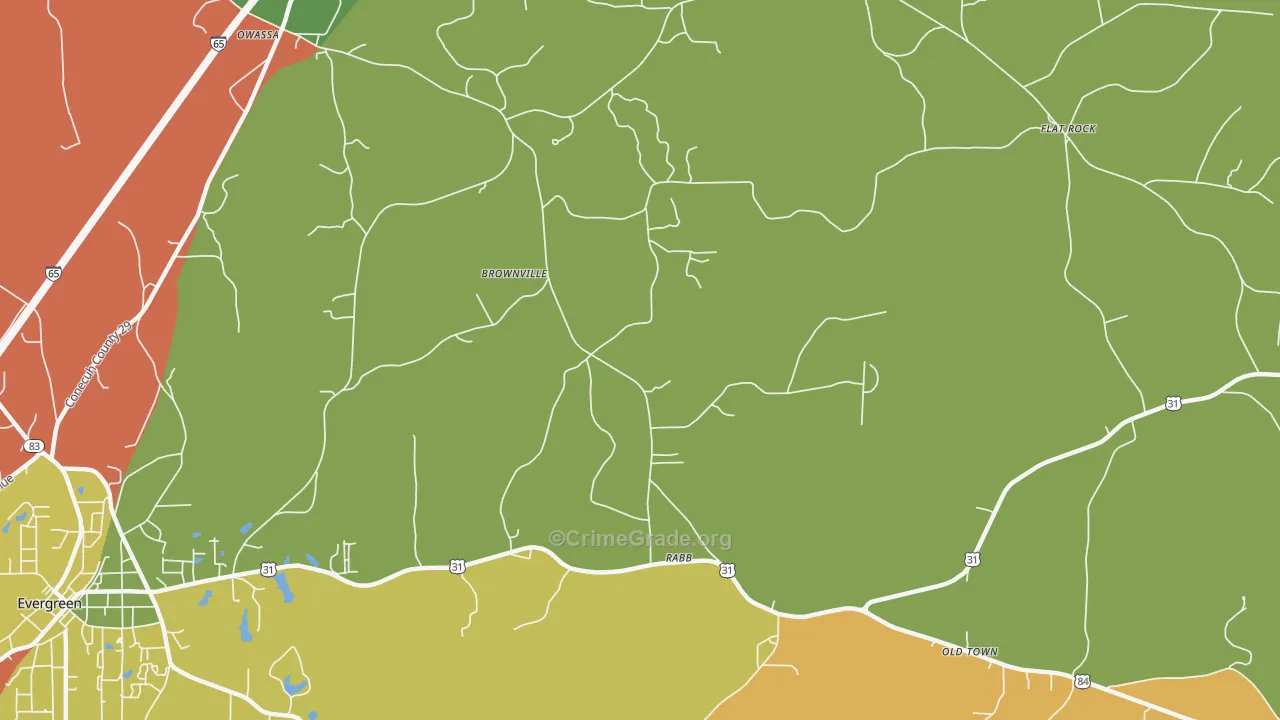 Brownville, AL Map of Drug-Related Crime Rates