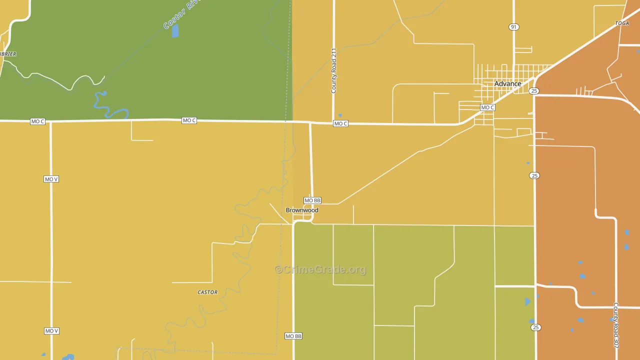Brownwood, MO Map of Drug-Related Crime Rates