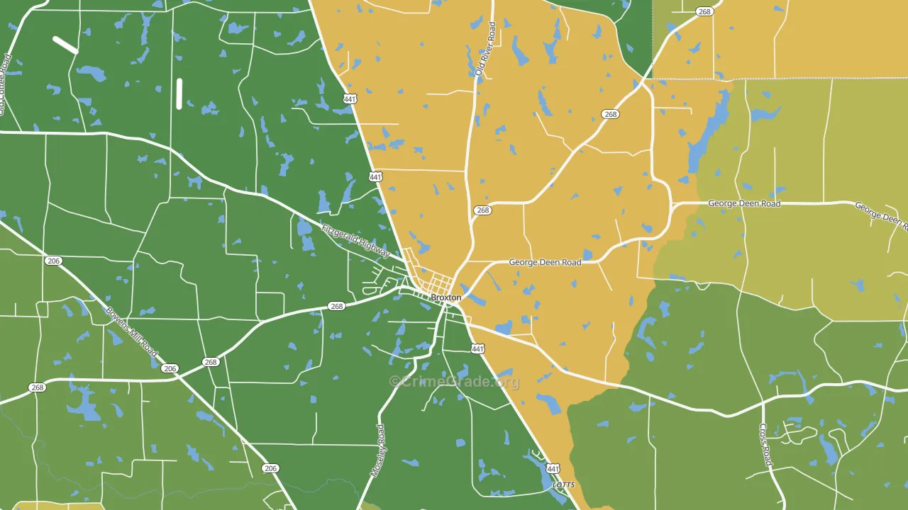Broxton, GA Map of Drug-Related Crime Rates