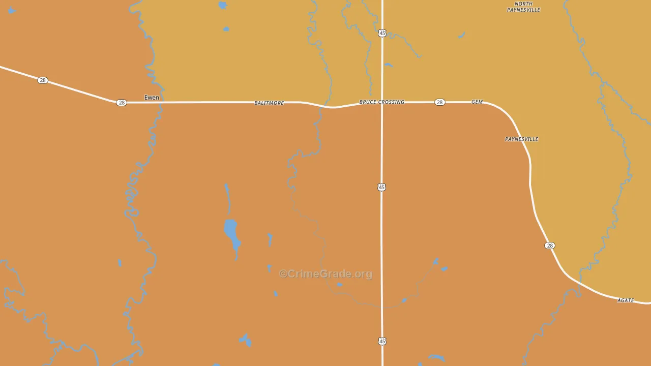 Bruce Crossing, MI Map of Drug-Related Crime Rates