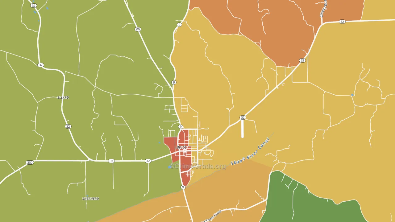 Bruce, MS Map of Drug-Related Crime Rates