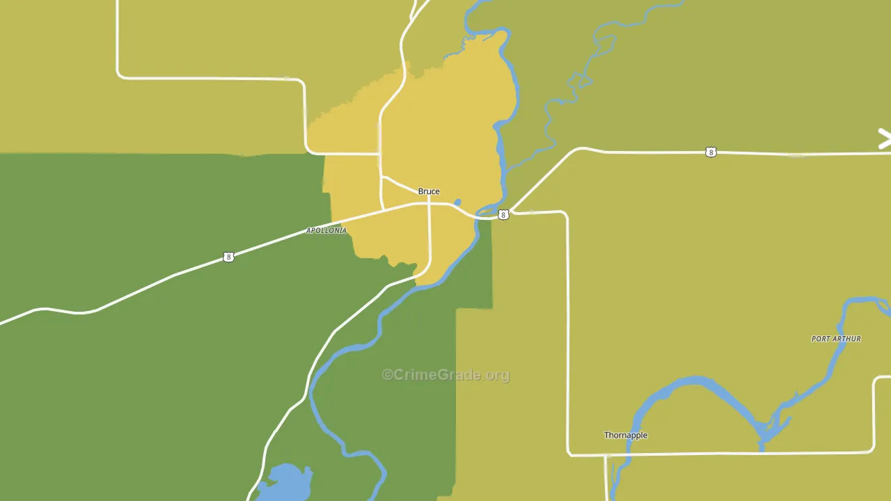Bruce, WI Map of Drug-Related Crime Rates