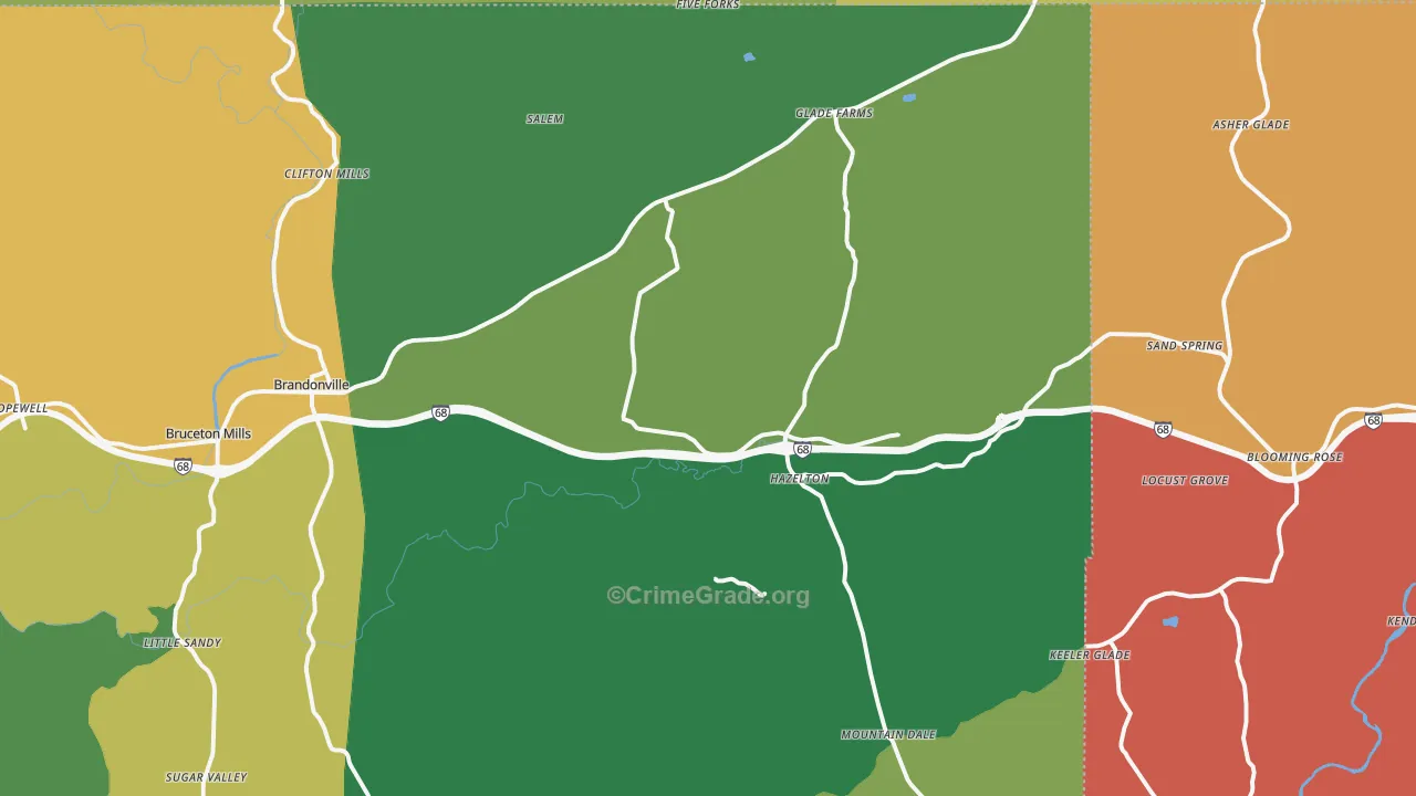 Bruceton Mills, WV Map of Drug-Related Crime Rates