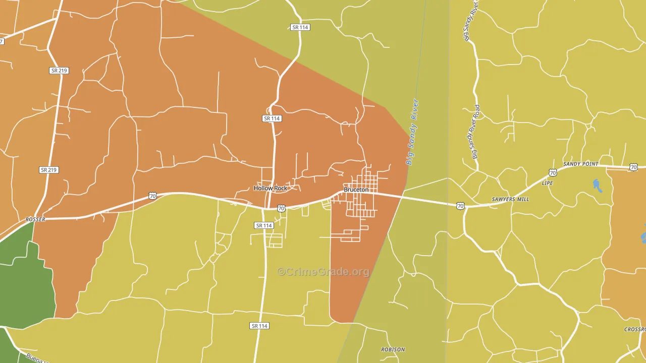 Bruceton, TN Map of Drug-Related Crime Rates