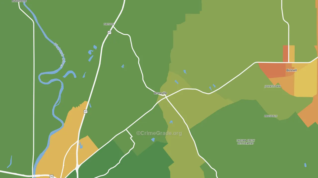 Bruceville, IN Map of Drug-Related Crime Rates