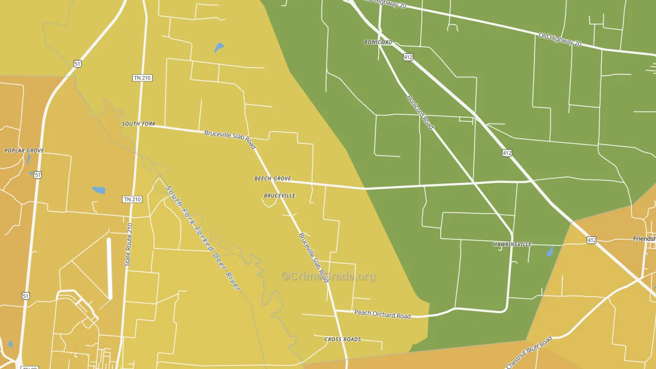 Bruceville, TN Map of Drug-Related Crime Rates