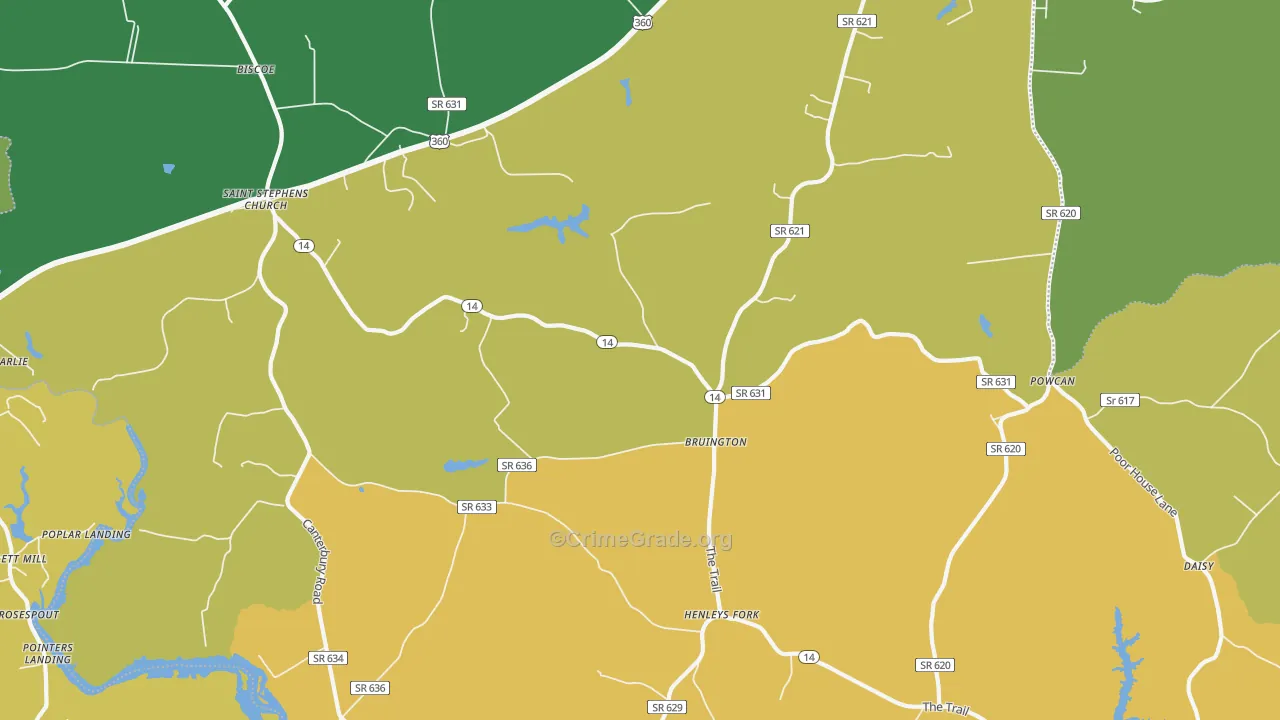 Bruington, VA Map of Drug-Related Crime Rates