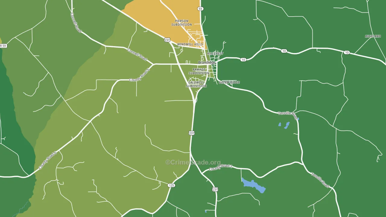 Brundidge, AL Map of Drug-Related Crime Rates