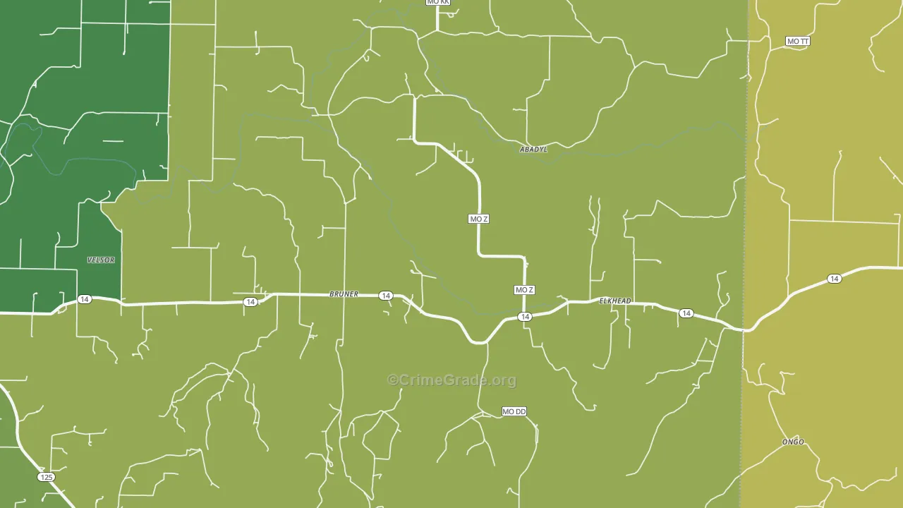 Bruner, MO Map of Drug-Related Crime Rates