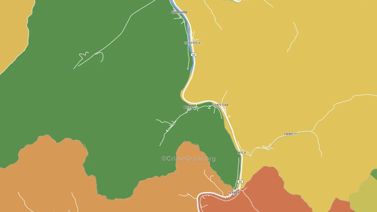 Bruno, WV Map of Drug-Related Crime Rates