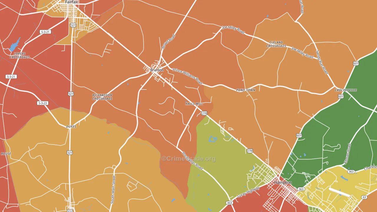 Brunson, SC Map of Drug-Related Crime Rates