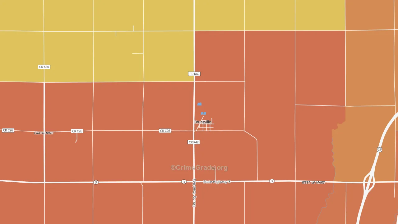 Brunsville, IA Map of Drug-Related Crime Rates