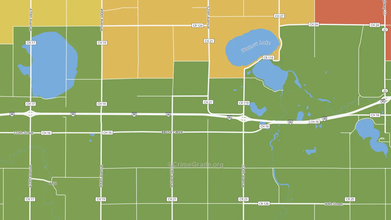 Brush Creek, MN Map of Drug-Related Crime Rates