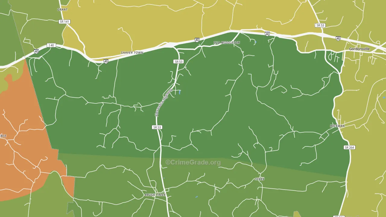 Brush Creek, TN Map of Drug-Related Crime Rates