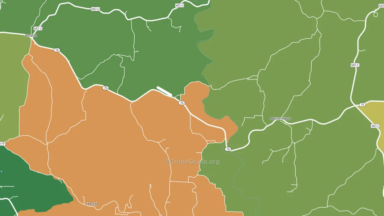 Brushyknob, MO Map of Drug-Related Crime Rates