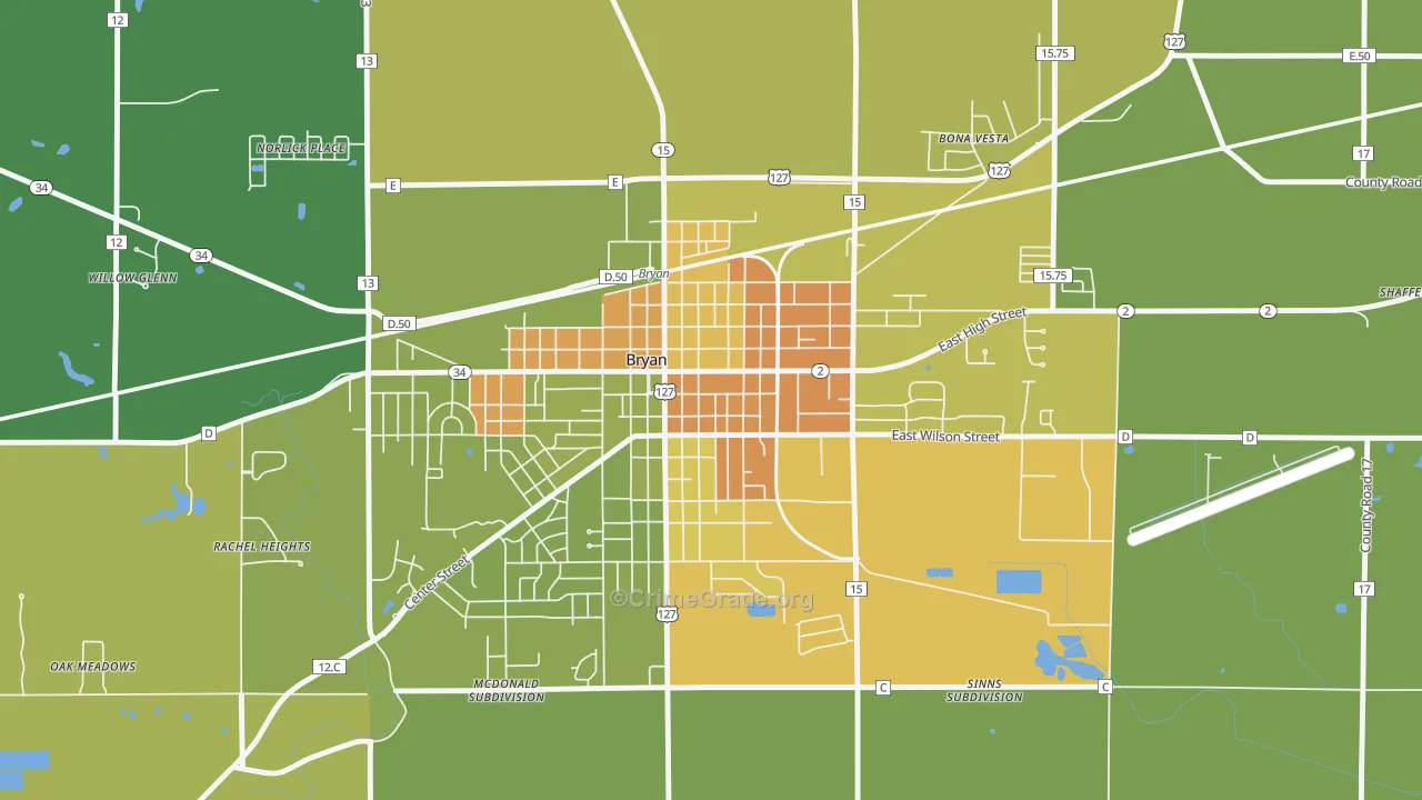 Bryan Downtown Historic District, Bryan, OH Map of Drug-Related Crime Rates