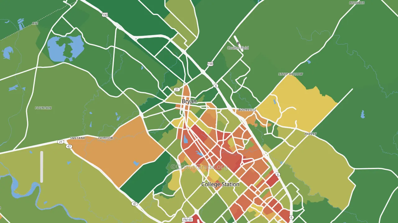 Bryan, TX Map of Drug-Related Crime Rates