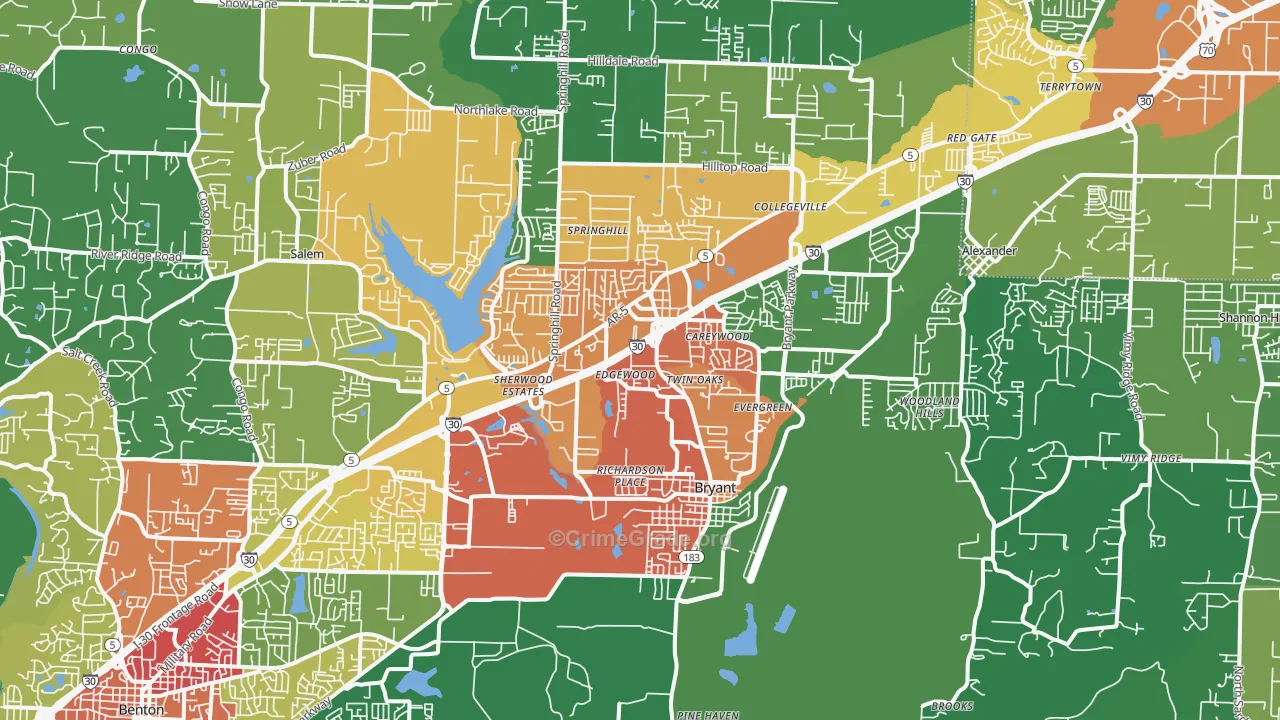 Bryant, AR Map of Drug-Related Crime Rates