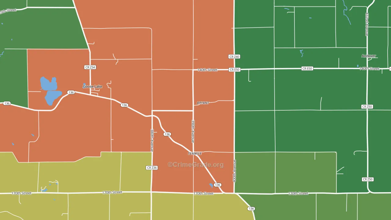 Bryant, IA Map of Drug-Related Crime Rates