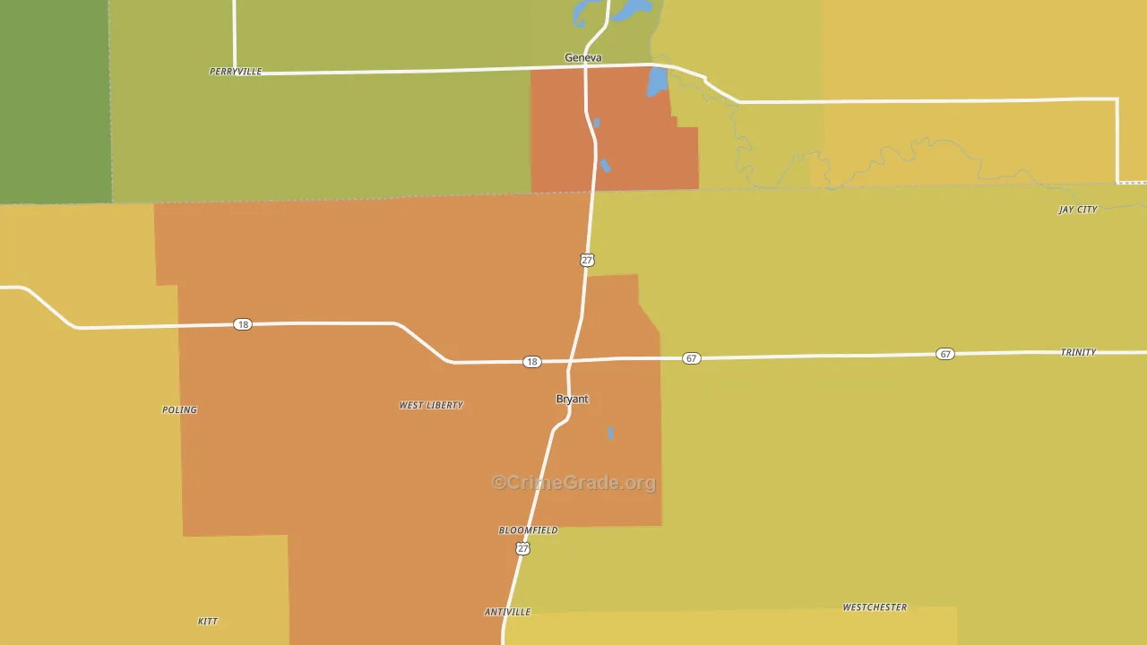 Bryant, IN Map of Drug-Related Crime Rates