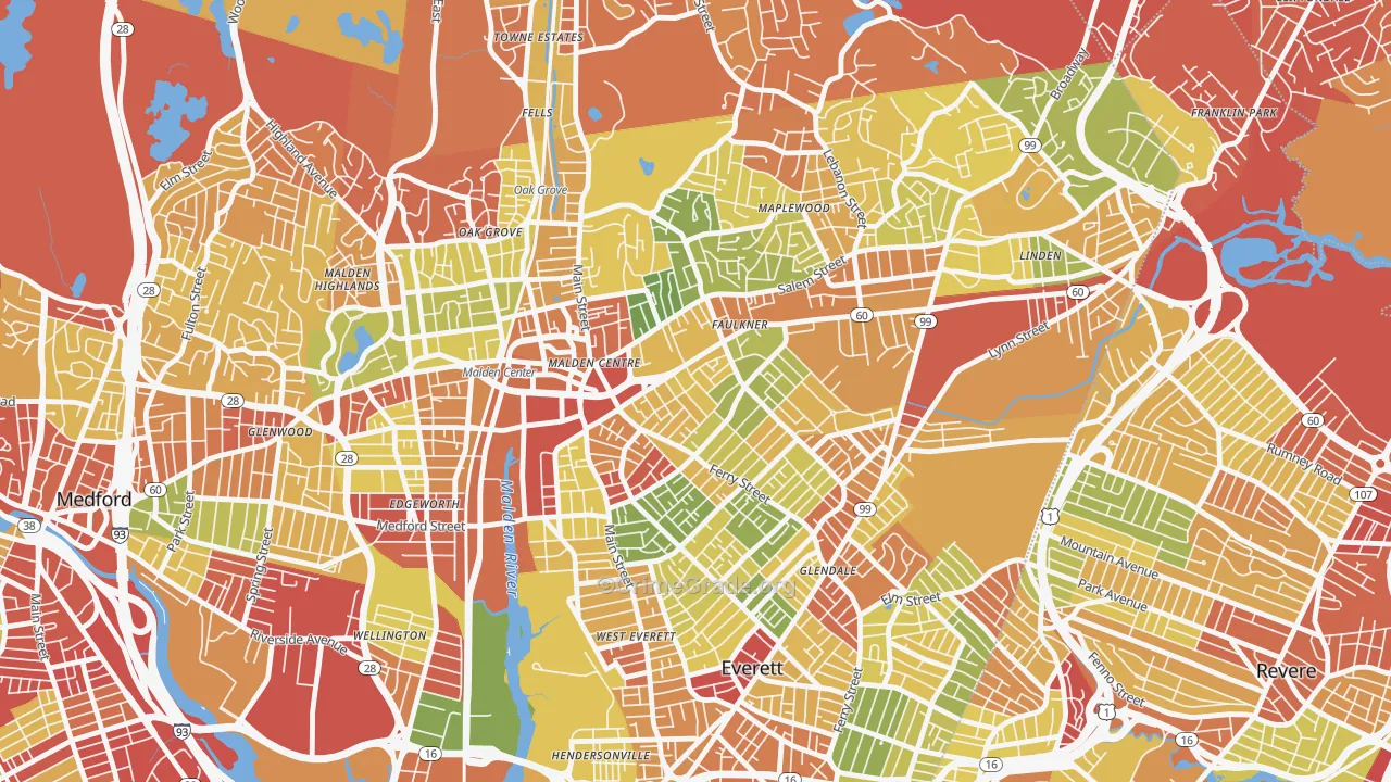 Bryant Terrace, Malden, MA Map of Drug-Related Crime Rates