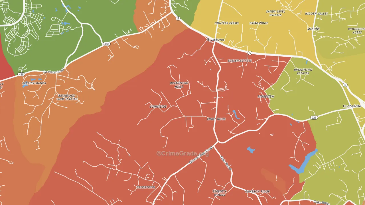 Bryantown, MD Map of Drug-Related Crime Rates