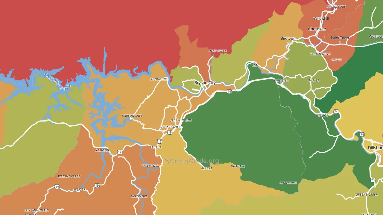 Bryson City, NC Map of Drug-Related Crime Rates