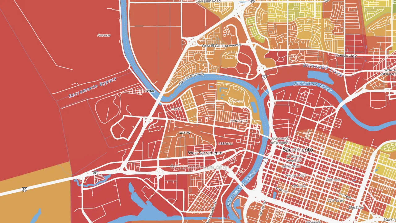 Bryte, West Sacramento, CA Map of Drug-Related Crime Rates