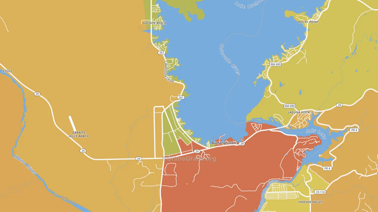 Buchanan Dam, TX Map of Drug-Related Crime Rates