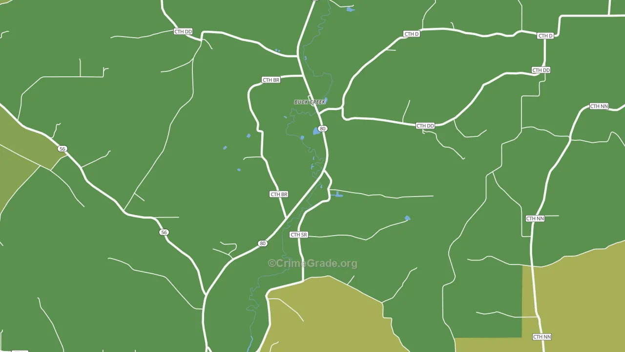 Buck Creek, WI Map of Drug-Related Crime Rates