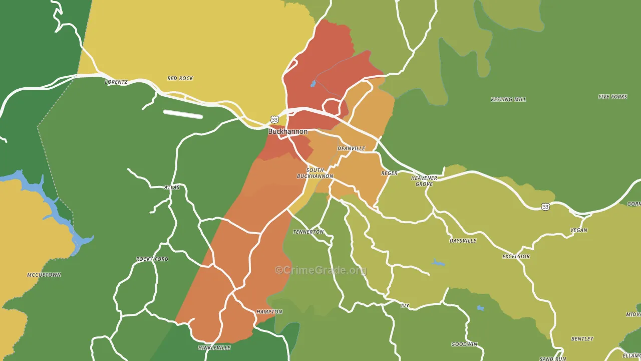 Buckhannon, WV Map of Drug-Related Crime Rates