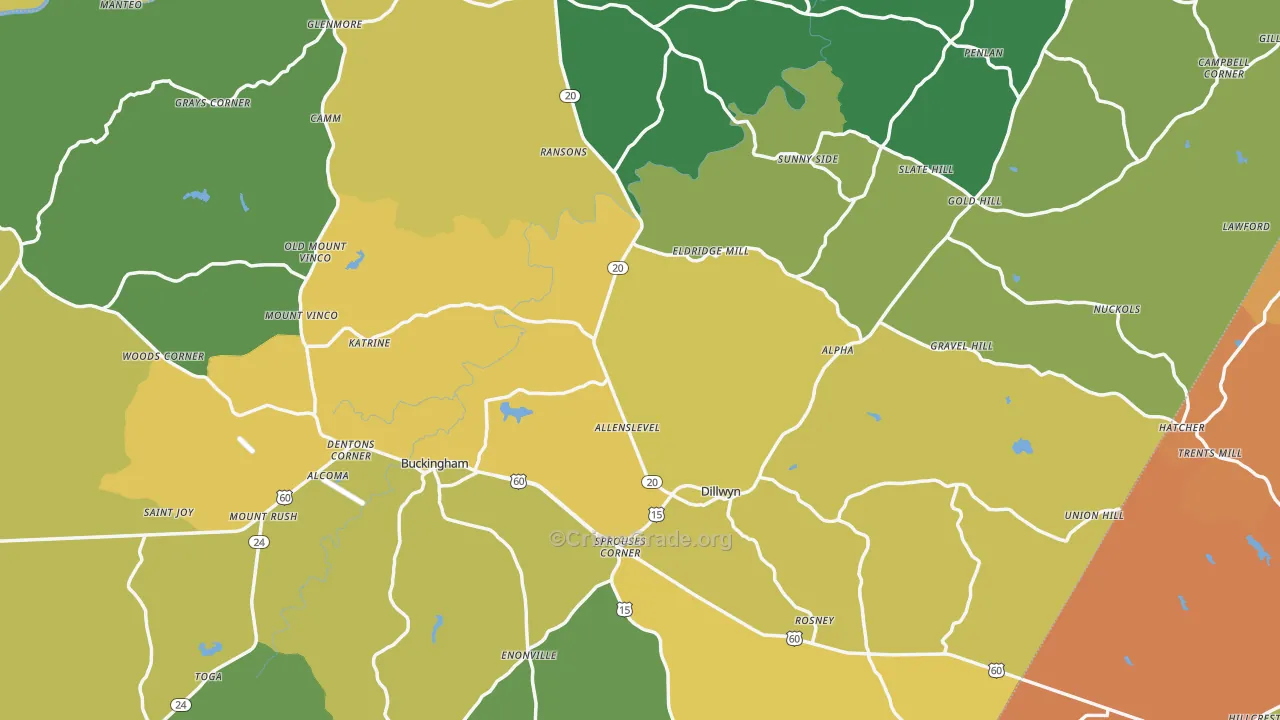 Buckingham County, VA Map of Drug-Related Crime Rates