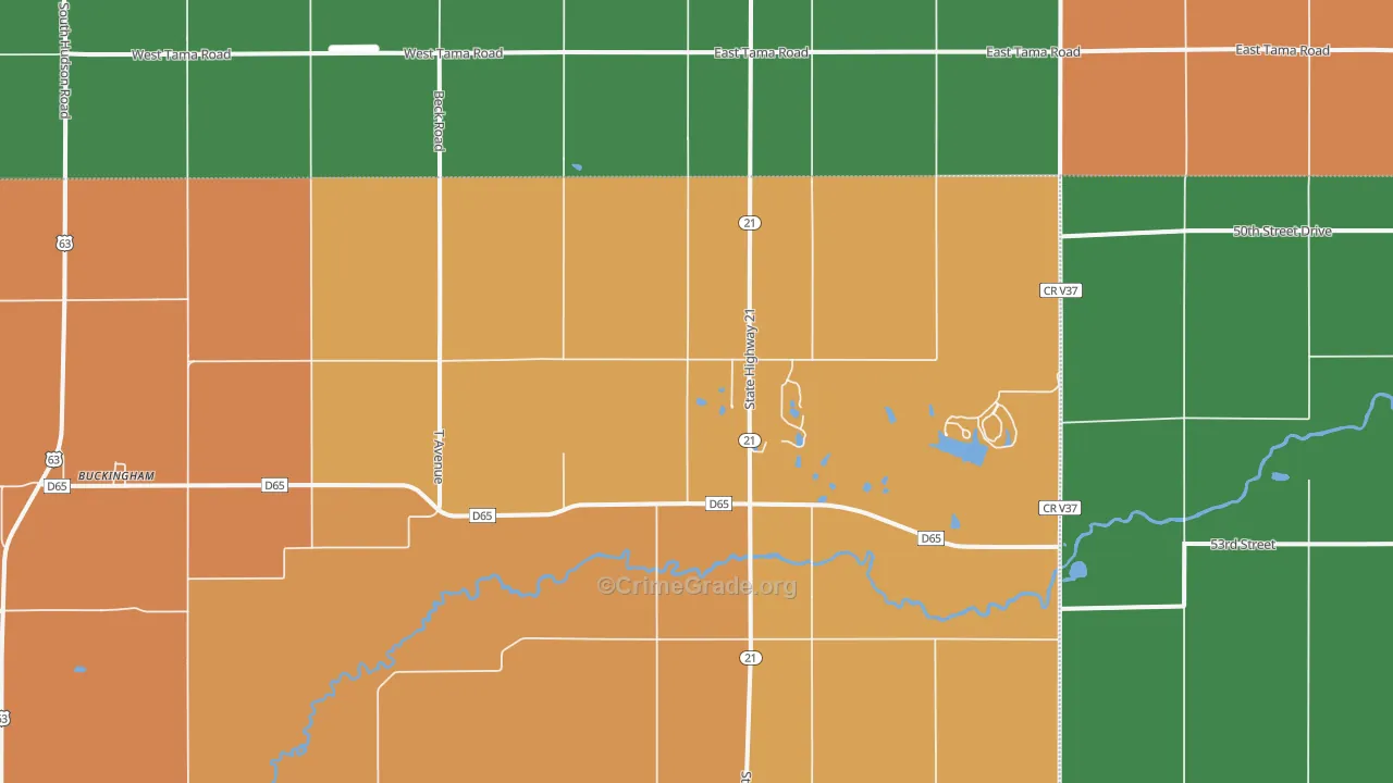Buckingham, IA Map of Drug-Related Crime Rates