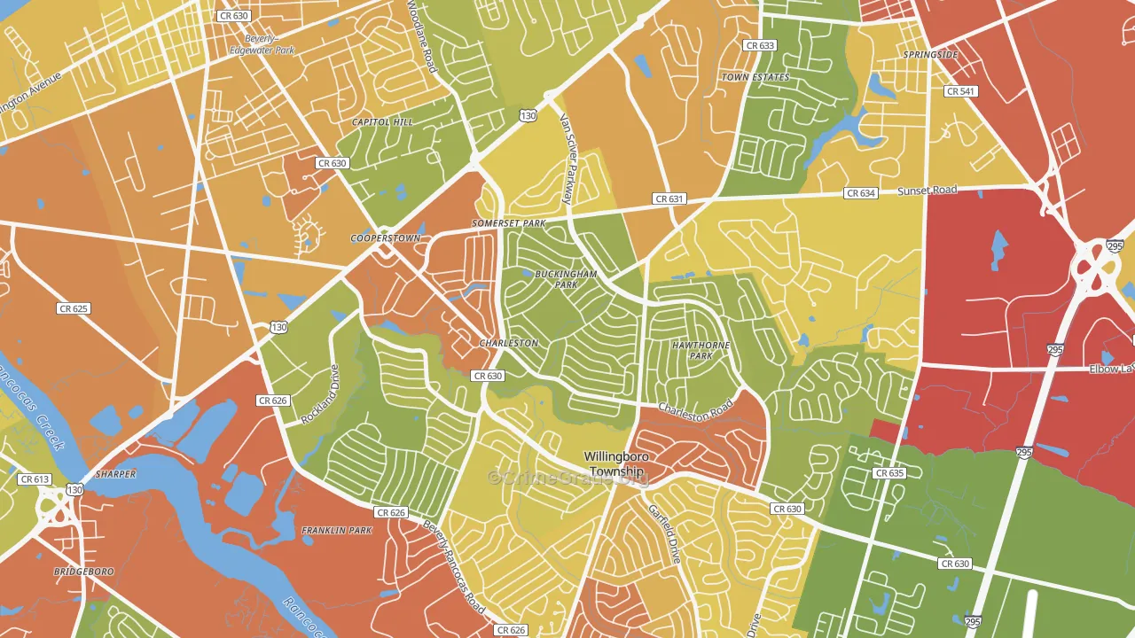 Buckingham Park, Willingboro, NJ Map of Drug-Related Crime Rates