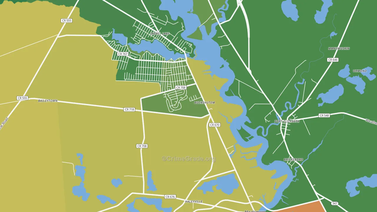 Buckshutem, NJ Map of Drug-Related Crime Rates