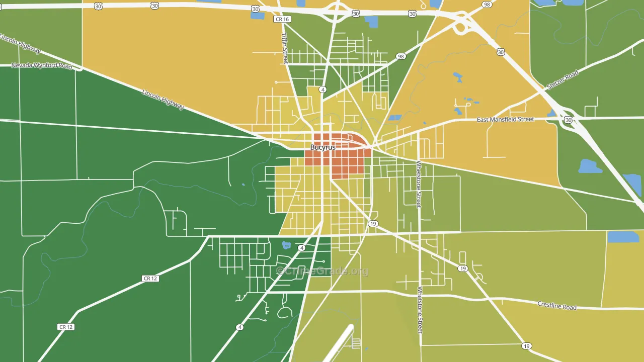 Bucyrus Commercial Historical District, Bucyrus, OH Map of Drug-Related Crime Rates