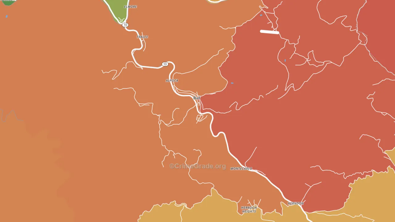 Bud, WV Map of Drug-Related Crime Rates