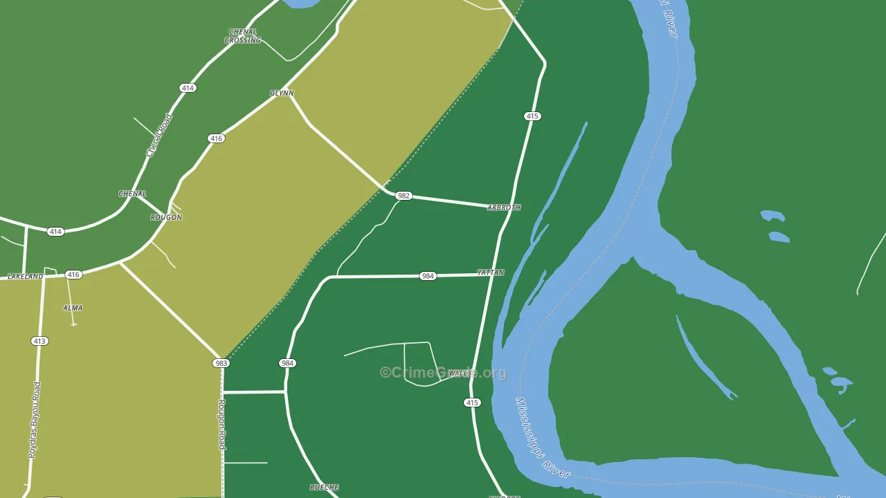Bueche, LA Map of Drug-Related Crime Rates
