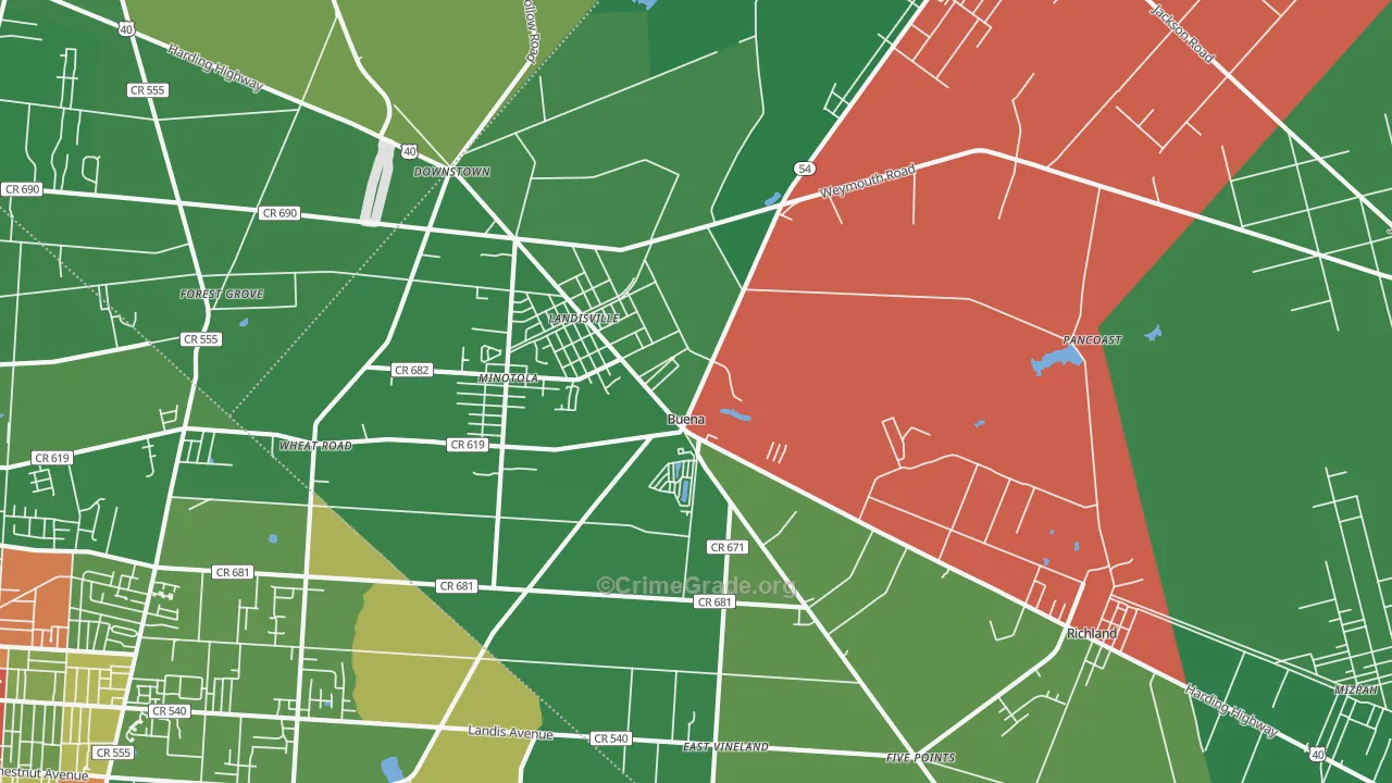 Buena, NJ Map of Drug-Related Crime Rates