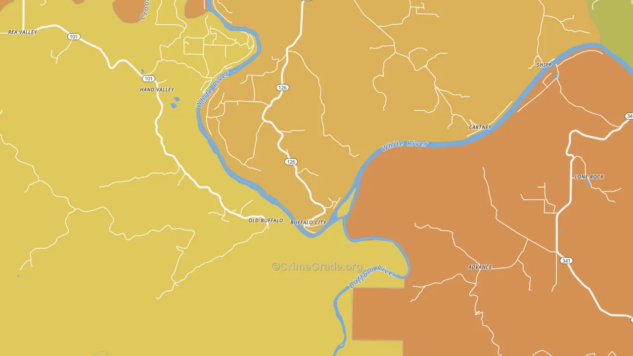 Buffalo City, AR Map of Drug-Related Crime Rates