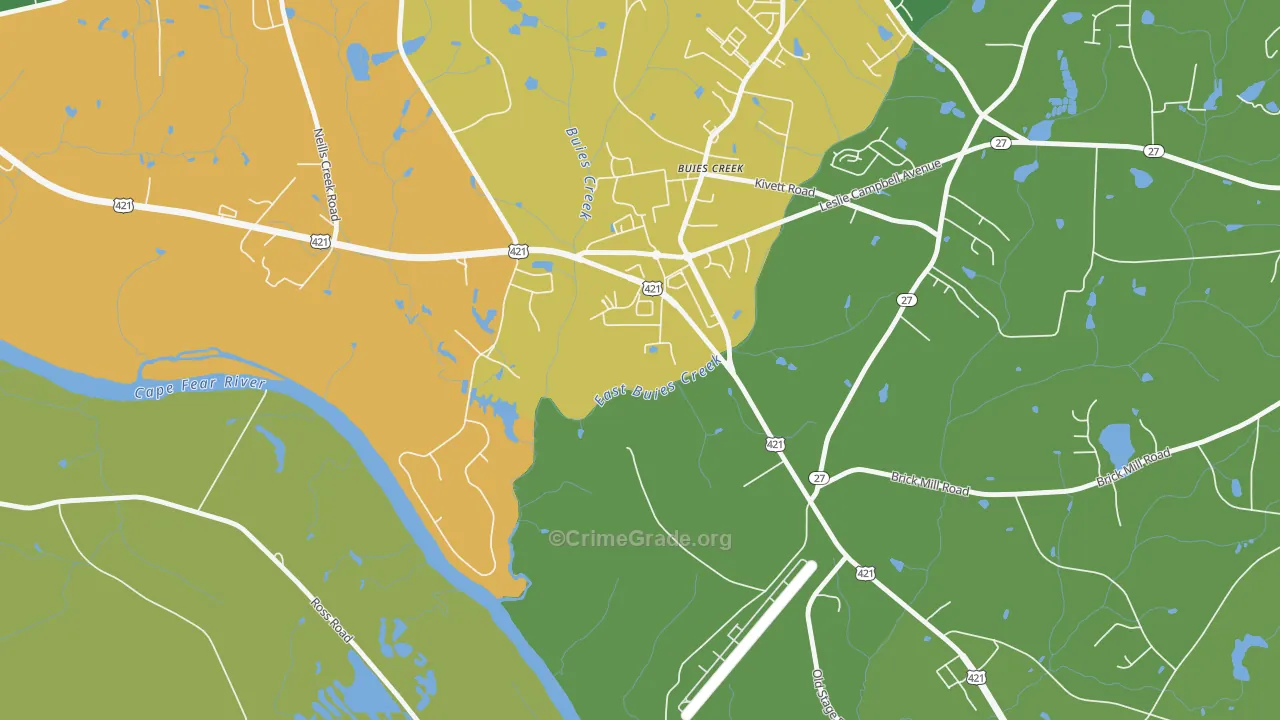 Buies Creek, NC Map of Drug-Related Crime Rates