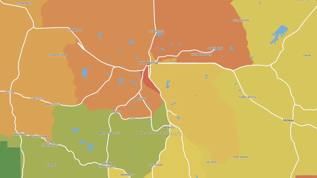 Bullock County, AL Map of Drug-Related Crime Rates