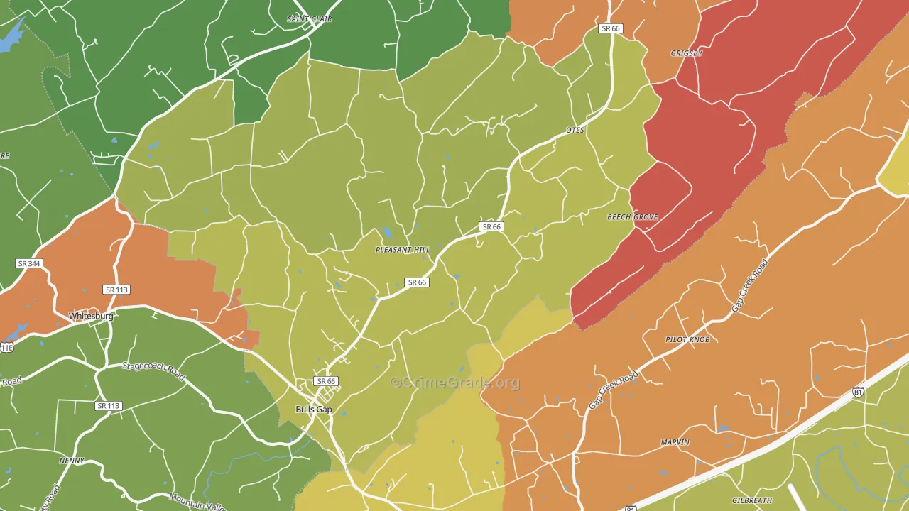 Bulls Gap, TN Map of Drug-Related Crime Rates