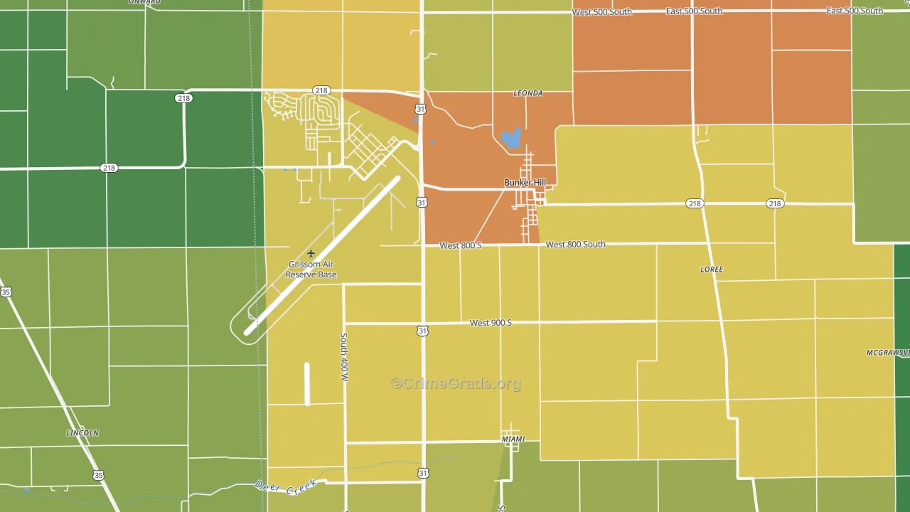 Bunker Hill, IN Map of Drug-Related Crime Rates