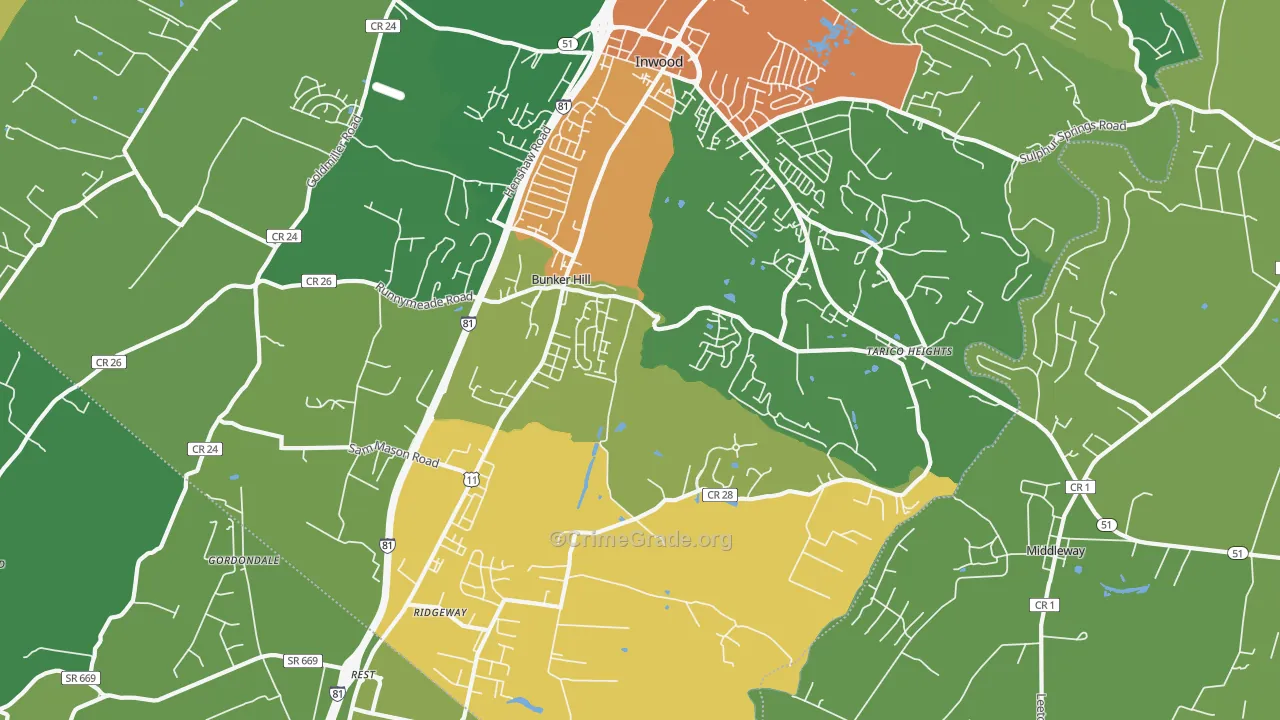 Bunker Hill, WV Map of Drug-Related Crime Rates