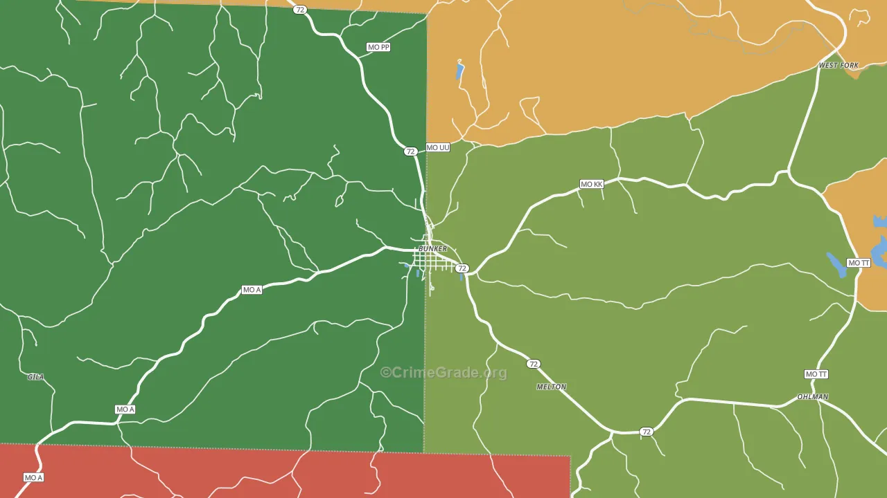 Bunker, MO Map of Drug-Related Crime Rates