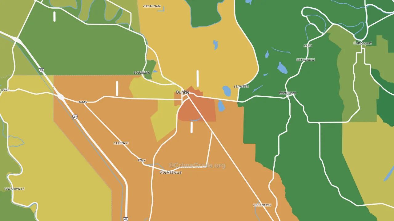 Bunkie, LA Map of Drug-Related Crime Rates